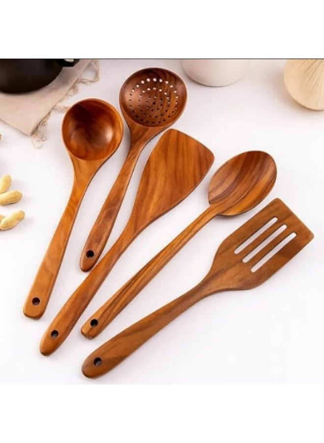 CERAMIC Wooden Spoons For Cooking 6 Piece Organic Bamboo Utensil Set With Holder Wood Kitchen Utensils Spatula Spoon For High Heat Stirring In Nonstick Pots & Pans Quality (Dark Brown) - Image 3